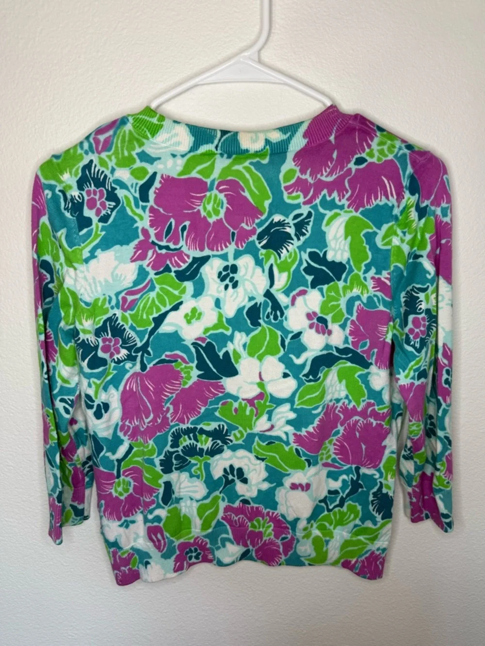Talbots Vibrant Floral Print Sweater - Teal, Pink & Green